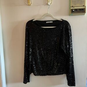 Abercrombie & Fitch Sequin Long Sleeve Top Black XL